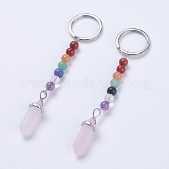 Llavero con punta de chakra de cuarzo rosa natural&nbsp;KEYC-P040-D06