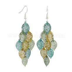 Серьги-подвески в форме листьев из нержавеющей стали 430&nbsp;EJEW-A137-06P-02