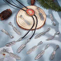 24 pièce 3 styles d'emembouts de cordon en alliage de style tibétain en plumes&nbsp;HJEW-NB00327