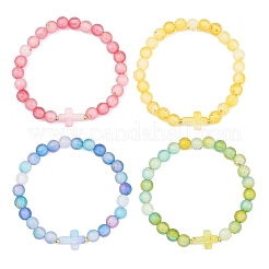 Pulseras elásticas de cuentas acrílicas esmeriladas para mujeres y hombres.&nbsp;BJEW-JB13591