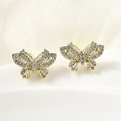 Boucles d'oreilles papillon en laiton et zircone cubique transparente&nbsp;EJEW-L261-029A-G