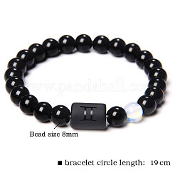 12 Sternbild-Schutz-Stretcharmbänder aus Aquamarin und schwarzem Obsidian mit runden Perlen für Männer und Frauen&nbsp;WG083ED-12