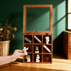 Boîte de rangement en bois à 9 compartiment avec couvercle&nbsp;AJEW-WH0752-579