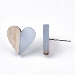 Orecchini a bottone in resina trasparente e legno&nbsp;EJEW-N017-002A-D01