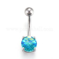 Piercing Jewelry, Brass Navel Ring, Belly Rings, with Acrylic & Stainless Steel Bar, Deep Sky Blue, 23x8mm, Bar: 15 Gauge(1.5mm), Bar Length: 3/8