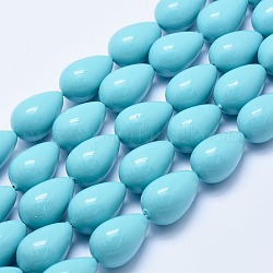 Electroplate Shell Pearl Beads Strands, teardrop, Cyan, 25~26x16mm, Hole: 1mm, about 16pcs/strand, 15.7 inch(40cm)