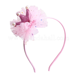 Kronen-Haarbänder aus Kunststoff und Stoff, Blumenmaschen-Haarschmuck für Mädchen, rosa, 5.5x4.5 Zoll (139.7x114.3 mm)