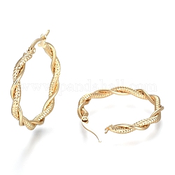 304 Stainless Steel Hoop Earring, Hypoallergenic Earrings, with Ear Nut, Textured, Twisted Ring Shape, Golden, 34.5x4mm, Pin: 0.5x1mm