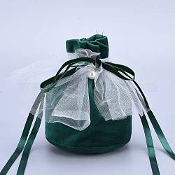 Sacs-cadeaux à cordon de serrage de bijoux en velours, avec imitation plastique et fil blanc, sacs de bonbons de faveur de mariage, vert foncé, 14.2x14.9x0.4 cm