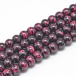 Drawbench opake Glasperlenstränge, gefärbt, Runde, tief rosa, 8~8.5 mm, Bohrung: 1.5 mm, ca. 105 Stk. / Strang, 31.8 Zoll (80.7 cm)