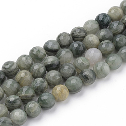 Natural Green Line Jasper Beads Strands, Faceted, Round, 6~6.5mm, Hole: 1mm, about 63pcs/strand, 15.5 inch
