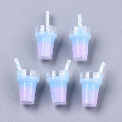 Pendentifs en verre de jus d'imitation, Pendentifs en plastique, avec résine époxy et pâte polymère, poudre de paillettes, lumière bleu ciel, 25~28x13mm, Trou: 1.4mm