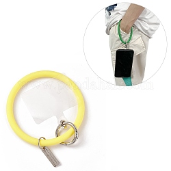 Cordón de teléfono con lazo de silicona, correa para la muñeca con soporte para llavero de plástico y aleación, amarillo champagne, 17.7 cm