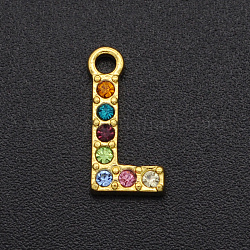 Lega charms di strass, oro, colorato, lettera, letter.l, 12.5x6x2mm, Foro: 1.5 mm