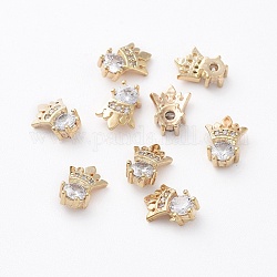Alloy Cabochons, Nail Art Decoration Accessories, with Cubic Zirconia, Crown, Clear, Real 18K Gold Plated, 8x6mm