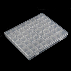 Contenants de perles en plastique transparent 56 grilles, avec bouteilles et couvercles indépendants, chaque rangée 8 grilles, rectangle, clair, 21x17.4x2.6 cm