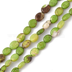 Fili di perline turchesi naturali, tinto, Oval Piatto, verde oliva, 9x7~8x3~4mm, Foro: 0.6 mm, circa 43pcs/filo, 15.35''~15.71'' (39~39.9 cm)