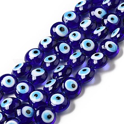 Chapelets de perles vernissées manuelles, plat rond, bleu, 12.5x7.5mm, Trou: 1.6mm, Environ 33 pcs/chapelet, 15.12'' (38.4 cm)