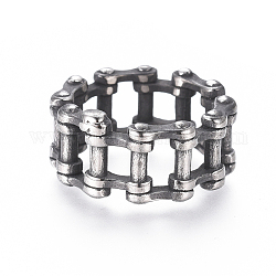 Steampunk Style 304 Stainless Steel Wide Band Rings, Bicycle Chain Shape, Antique Silver, Size 7~12, 17~22mm

