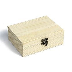 Caja de almacenamiento de madera sin terminar, caja de regalo de madera de pino natural, con cierre de hierro retro, Rectángulo, amarillo claro, 13.7x17x6.1 cm