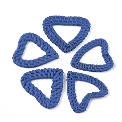 Reed caña hecha a mano / anillos de unión de ratán tejidos, Para hacer pendientes de paja y collares., teñido, corazón, azul, 37~45x40~48x4~6mm, medida interior: 14~24x22~31 mm