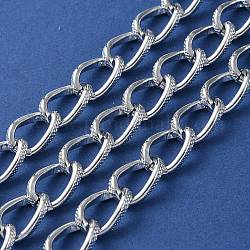 Оксидированные алюминиевые текстурированные бордюрные цепи, витые цепочки, несварные, с катушкой, серебряные, 12.5x8.5x4.5 мм, около 98.43 фута (30 м) / рулон