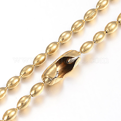 304 creazione di collane a catena con sfere in acciaio inossidabile, ovale, oro, 29.5 pollice (75 cm), 3.5x2mm