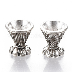 Tappi perline in lega di stile tibetano,  cadmio& piombo libero, multi-petalo, argento antico, 15x14mm, Foro: 2 mm, diametro interno: 10mm