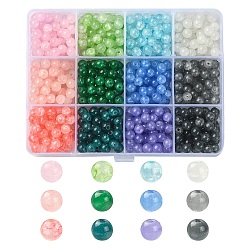 840 pièces 12 couleurs de cuisson des brins de perles de verre craquelé peintes, ronde, couleur mixte, 6mm, Trou: 1.3~1.6mm, 70 pcs / couleur