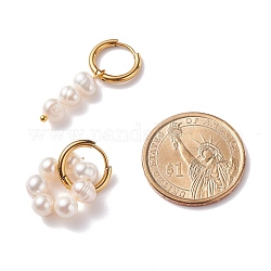 Orecchini a cerchio pendenti con perle naturali, orecchini asimmetrici con anello di perline e nappa per donna ragazza, oro, fumo bianco, 32x21mm, ago :1mm