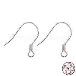 925 Sterling Silver Earring Hooks, Silver, 14x10mm, Hole: 1mm, 22 Gauge, Pin: 0.6mm