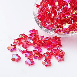 Perles acryliques transparentes écologiques, étoiles du nord, rouge, couleur ab , environ 10 mm de diamètre, épaisseur de 4mm, trou: 1.5 mm. environ 2140 pcs / 500 g