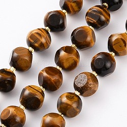 Natural Tiger Eye Beads Strands, with Seed Beads, Six Sided Celestial Dice, Faceted, 12~12.5x12~12.5mm, Hole: 1mm, about 14pcs/strand, 7.99 inch(20.3cm)