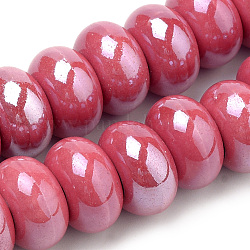 Manuell Porzellan Perlen, perlig, Rondell, indian red, 15~16x9~10 mm, Bohrung: 5~6 mm