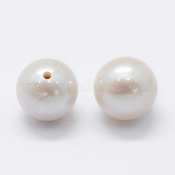 Perle coltivate d'acqua dolce perla naturale, mezzo forato, tondo, bianco floreale, 7.5~8mm, Foro: 0.8 mm