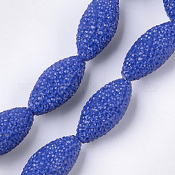 Polimero di argilla fatti a mano strass perline, ovale, cirstallo, blu royal, 31~32x14~15mm, Foro: 1.4 mm