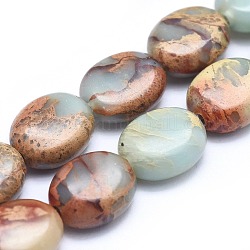 Chapelets de perles en jaspe aqua terra naturel, ovale, 10x8x4.5~5mm, Trou: 0.8mm, Environ 40 pcs/chapelet, 15.5 pouce (39.5 cm)