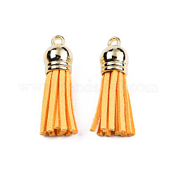 Faux Suede Tassel Pendant Decorations, with CCB Plastic Cord Ends, Light Gold, Orange, 33~35x10mm, Hole: 2.5mm
