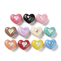 Perline acriliche con vernice spray, con strass, cuore, colore misto, 15.5x18.5x12mm, Foro: 3 mm