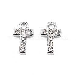 304 Stainless Steel Charms, with Crystal Rhinestone, Letter, Letter.T, 10~10.5x2~8x2mm, Hole: 1.2mm