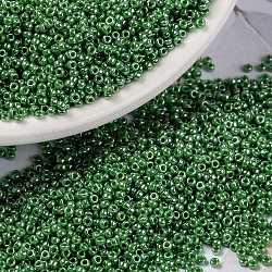 Perles rocailles miyuki rondes, Perles de rocaille japonais, (rr431) lustre vert opaque, 15/0, 1.5mm, Trou: 0.7mm, environ 5555 pcs/10 g