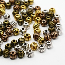 Tibetan Style Corrugated Beads Alloy Round Spacer Beads, Cadmium Free & Nickel Free & Lead Free, Mixed Color, 7mm, Hole: 1mm, about 390pcs/200g