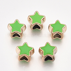 UV-Beschichtung Acryl europäischen Perlen, mit Emaille, Großloch perlen, Stern, Licht Gold, lime green, 10.5x11.5x9 mm, Bohrung: 4.5 mm