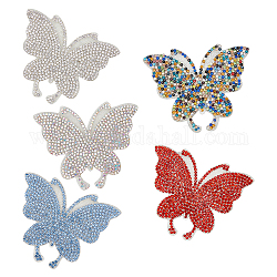 Nbeads 5pcs 5 Farben Schmetterling Glas Strass Patches, Applikationen bügeln / annähen, Kostüm-Zubehör, für Kleidung, Taschenhose, Schuhe, Mobiltelefonhülle, Mischfarbe, 60x70~72x1.5 mm, 1 Stück / Farbe