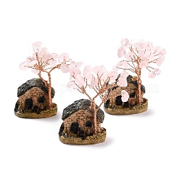 Ornamento modello in resina e quarzo rosa naturale, casa e alberi, albero di energia spirituale reiki, per la decorazione domestica della scrivania, 37~52x31~33x67~70mm