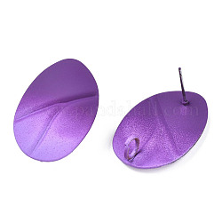 Fornituras de aretes de hierro pintado en aerosol, con bucles verticales, ovalada giro, púrpura, 28x20mm, agujero: 3.5 mm, pin: 0.7 mm
