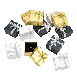 PandaHall Elite 12Pcs 3 Colors Cardboard Box Ring Boxes, with Bowknot, Square, Mixed Color, 5x5x3.1cm, 4pcs/color