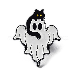 Fantôme avec broche en émail en alliage de chat noir, épingles d'Halloween, blanc, 30x25x1.5mm