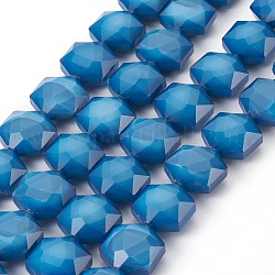 Гальванические стеклянные бусины, граненые, многоугольник, Плут синий, 14x8 мм, отверстие : 1 мм, около 24 шт / нитка, 14 дюйм (35.5 см)