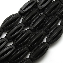 Natürliche ovale schwarze Steinperlen Stränge, 34x12 mm, Bohrung: 1 mm, ca. 12 Stk. / Strang, 16.1 Zoll